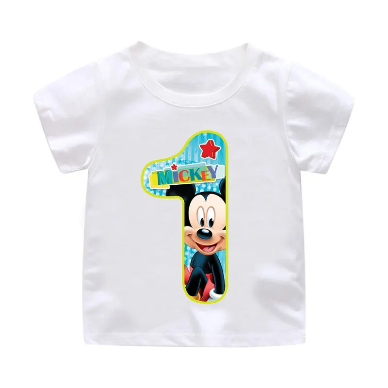 Bai01 ZSIIBO Birthday T-shirt Boy Girl Letter Cartoon Mouse Print Summer short sleeve O-neck Tees Children clothing Kids tops CX6L102 - Цвет: Bai01