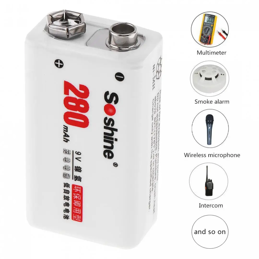 4pcs/set Soshine 9V 6LR61 6F22 280mAh Ni MH Rechargeable Battery + Portable Box for Microphones / Instruments Meters| |