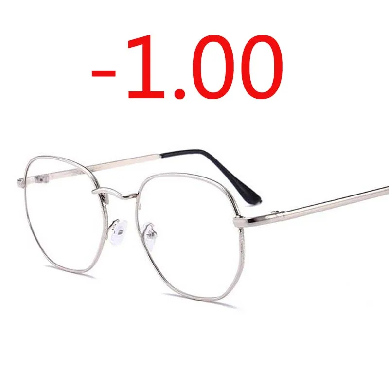 Silver Myopia-100 Оправа для очков из сплава, женские негабаритные очки для близорукости, женские винтажные очки для близорукости-1,0-1,5-2,0-2,5-3,0-3,5-4,0 - Цвет оправы: Silver Myopia-100