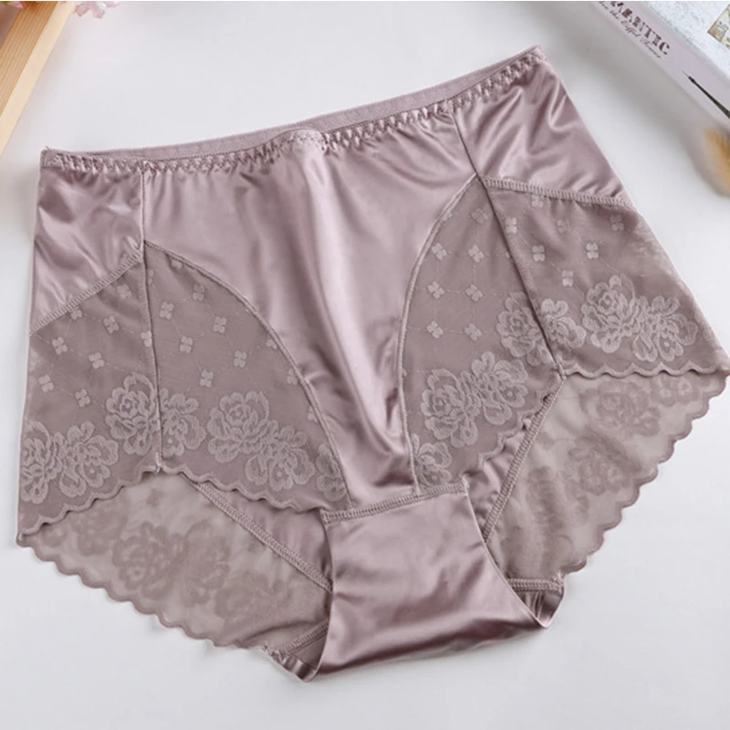 Light Purple Новинка, трусики размера плюс с высокой талией, женское нижнее белье, сексуальные прозрачные кружевные атласные трусы большого размера, женские трусики - Цвет: Light Purple