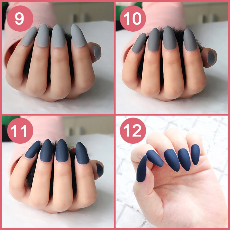 24 шт./компл. накладные ногти в стиле матового миндаля острые концевые чернила