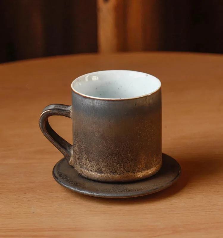 Винтажная японская концентрированная кофейная чашка Ретро грубая керамика кофейная кружка керамические изделия посуда для напитков молочная чашка для завтрака с блюдцем