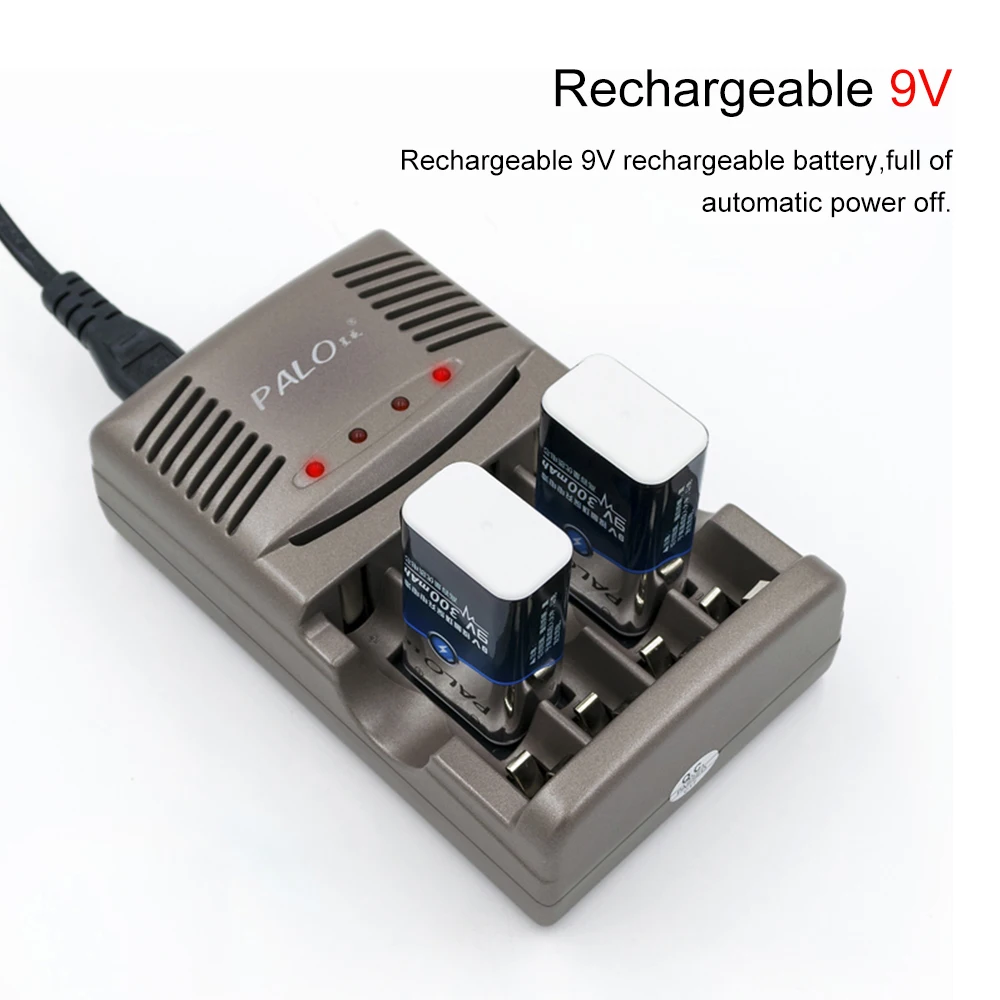 PALO 2 шт. 9v300mah батареи сочетаются с индикатором светильник зарядное устройство для AA AAA 9 в 6F22 Ni-MH перезаряжаемые Baterias