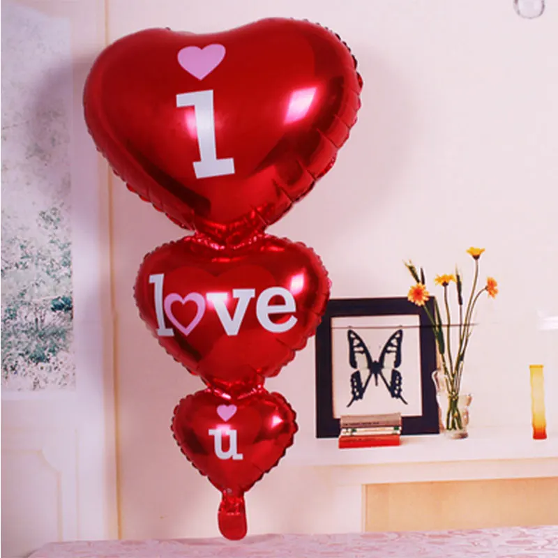 

1pc Red Foil Balloon Heart Shape I LOVE U Letter Printed Wedding Room Valentine's Birthday Party Decoration Strings 2018