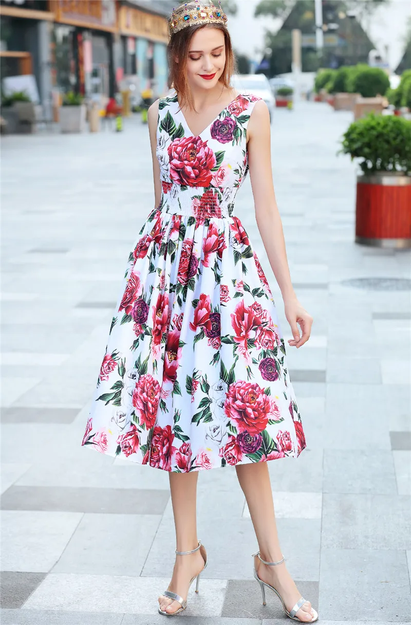 Группа талии платье цветочный с v образным вырезом платья лето взлетно