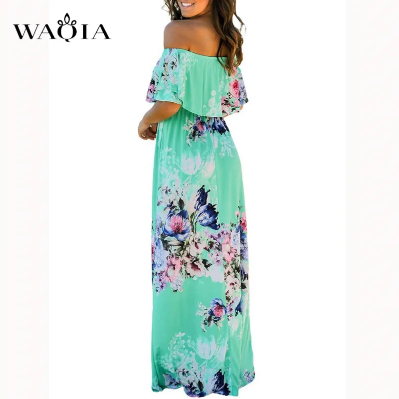 WAQIA 2019 длинное платье в богемном стиле женское пляжное летнее с открытыми плечами