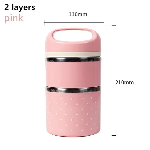pink 2 layers DUOLVQI портативный милый мини-термоконтейнер из нержавеющей стали для еды для детей, для пикника, Bento Box, герметичный контейнер для хранения продуктов питания - Цвет: pink 2 layers