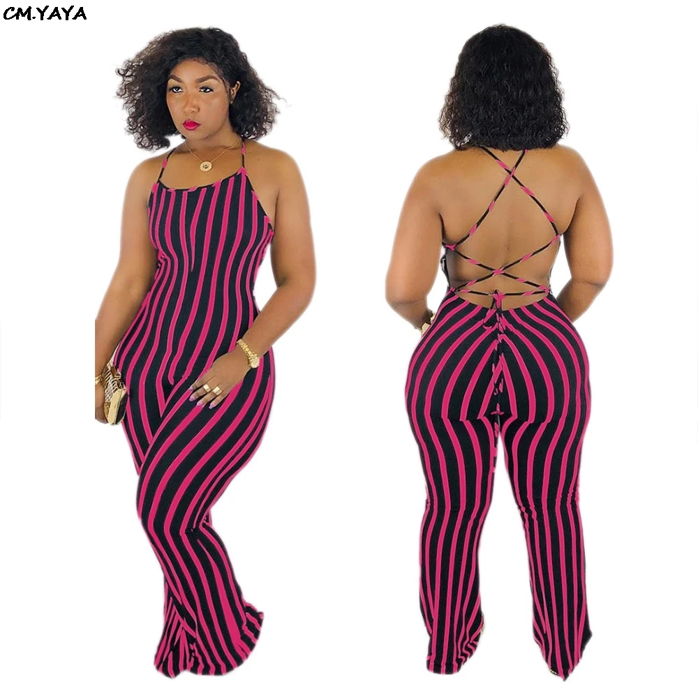 Женский Летний комбинезон в полоску Облегающий без рукавов с открытой спиной и