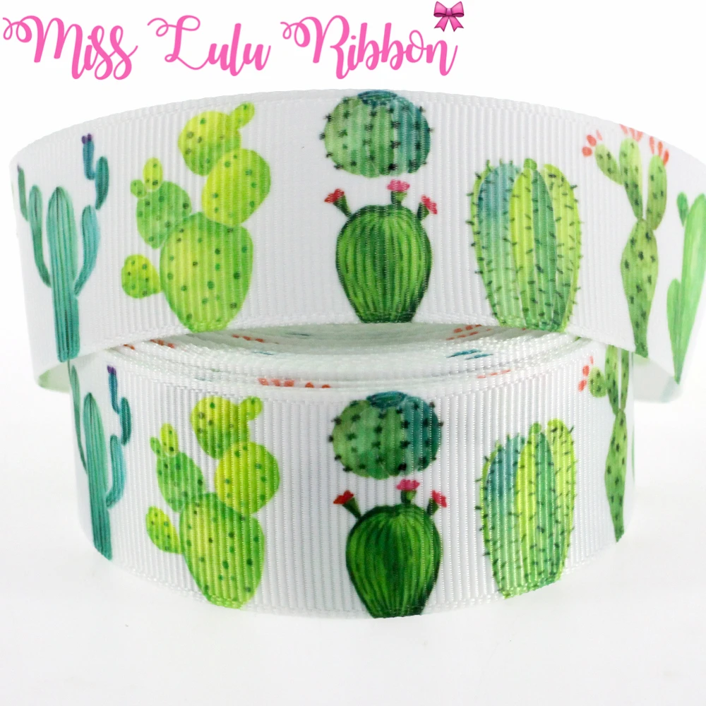 

1"25mm Green Cactus Patterns Printed Grosgrain Ribbon DIY Gift Packing Stuffs Hair Band Making 10yards/roll MD180403-75-13975