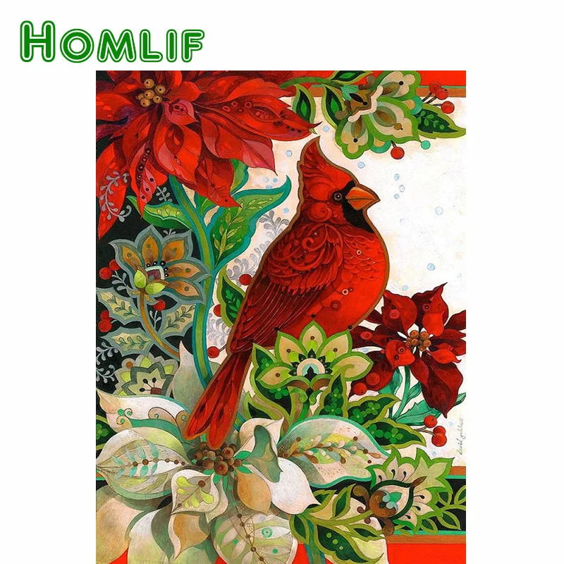HOMLIF 5D DIY алмазная живопись Красная Птица Кристалл горный хрусталь искусство