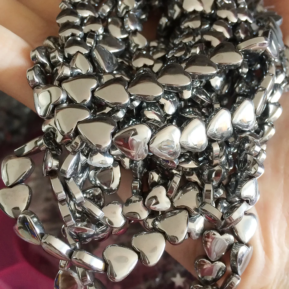 

Fashion silver-color hematite stone 6mm 8mm 10mm 12mm hot sale heart shape Iron ore loose beads 15 inch B258