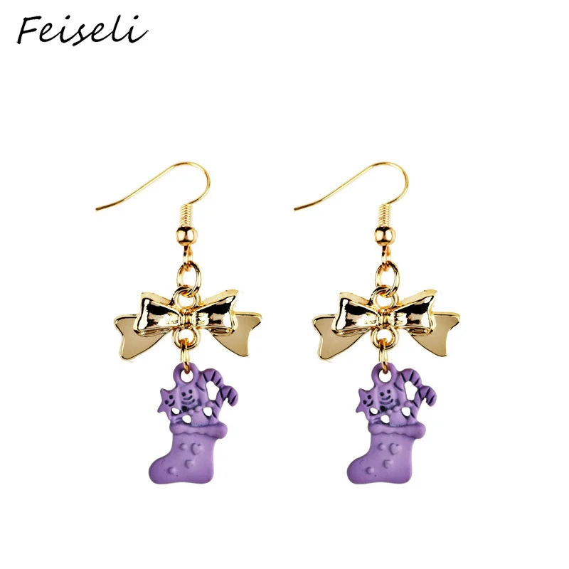 Feiseli/разноцветные рождественские сапоги с бантом висячие серьги для женщин Милые