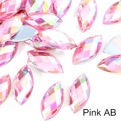 Pink AB 26 цветов, 100 шт, цветные акриловые Стразы без горячей фиксации, стразы в форме конского глаза с плоской обратной стороной, клей на камни для одежды, ногтей B1169 - Цвет: Pink AB