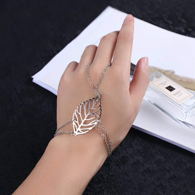 Boho Double Layer Hollow Leaf Bracelet Gold Color Metal Minimalism Bracelets For Women Party Jewelry Bijoux Femme Dropshipping