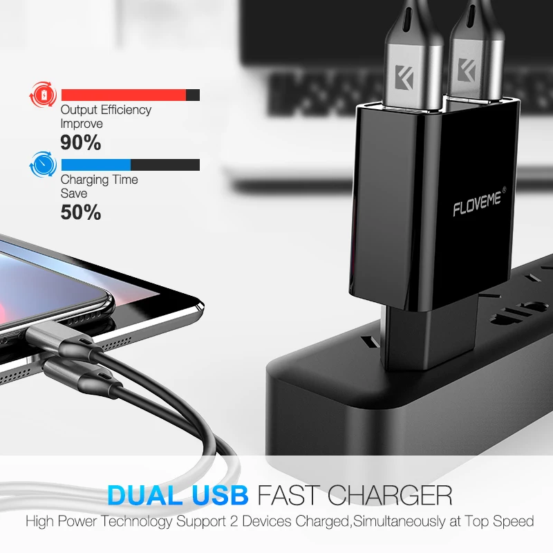 FLOVEME LED дисплей 2 USB зарядное устройство для iPhone iPad Xiao Samsung Smart ЗУ мобильного