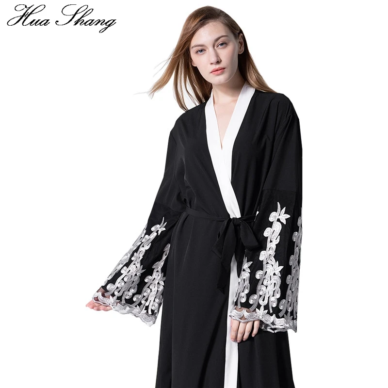Abaya Дубай черный цветочный Свободный кардиган с вышивкой кимоно Abayas