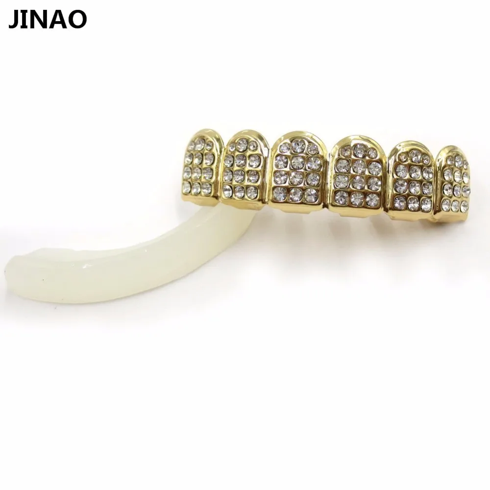 12 комплектов цзинао Позолоченные ICED OUT CZ зубы GRILLZ верхней нижней крышки зуба хип хоп Bling комплект решеток для Рождества