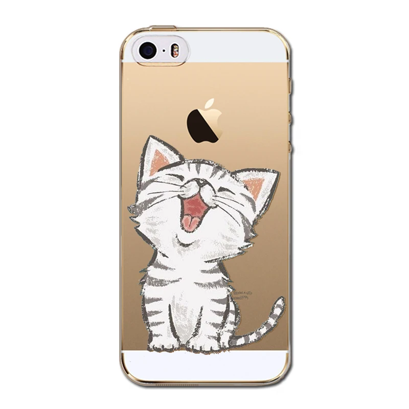 Ультра тонкий новый забавный кот печатных чехлы для мангала Apple Iphone 5 5S SE ясно ТПУ