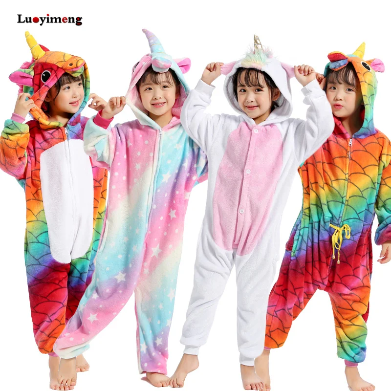 Кигуруми пижамы единорог дети животных Licorne onesies зимняя одежда для сна детские пижамы костюм для девочек детские пижамы