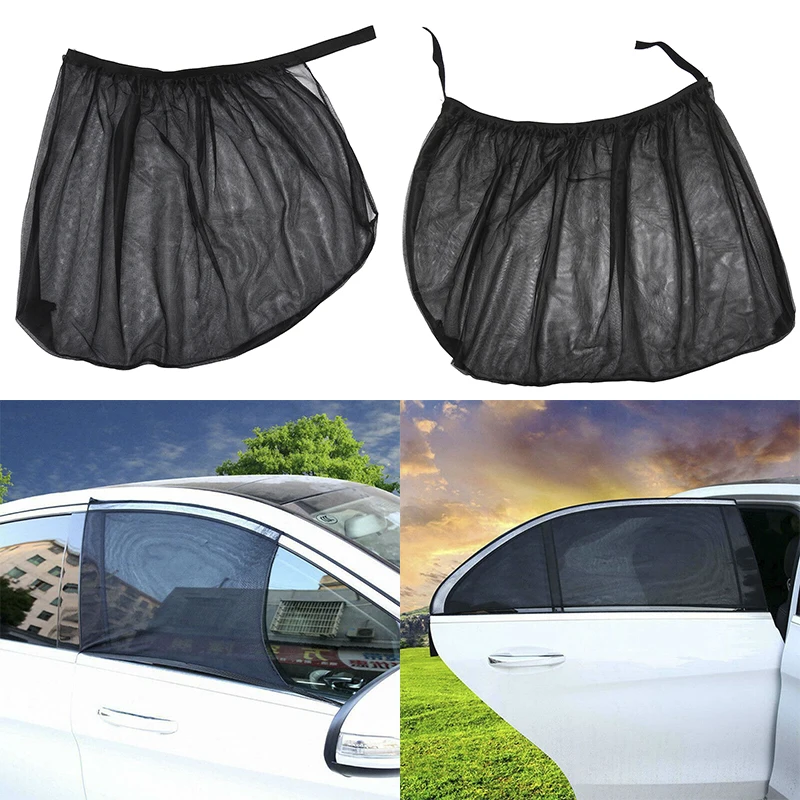 2Pcs Car Sun Visor Front window Rear Side Window Shade Mesh Fabric Cover Shield UV Protector Black Auto Sunshade Curtain |