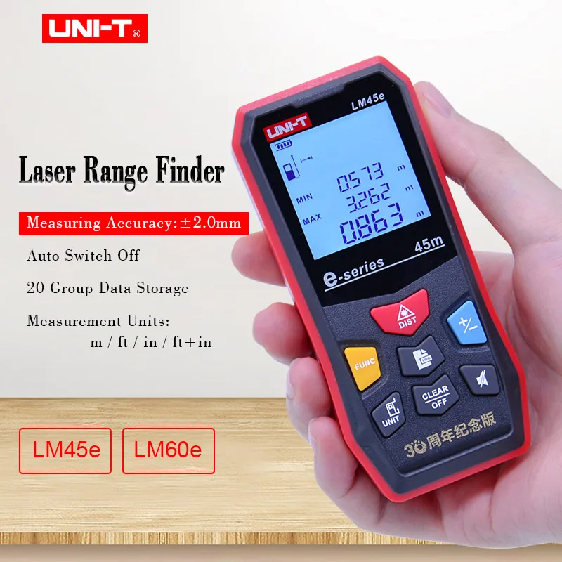 

UNI-T LM45e LM60e Laser Rangefinder Digital Laser Distance Meter 45m/60m Addition/Subtraction Volume/Area Diastimeter