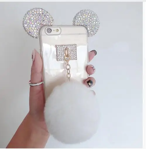 Роскошные Моды Мех Кролика Мяч Диаманта bling Мягкий Теплый Case Cover для Samsung galaxy S5 S6