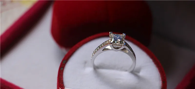 Романтическое женское кольцо, 1Ct, принцесса, огранка, Муассанит, кольцо, тест, положительный, S925 серебро, обручальное кольцо, белое золото, цвет, ювелирное изделие