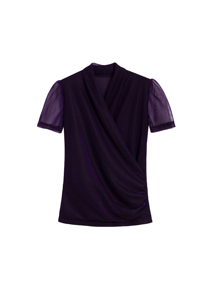 Для женщин короткий рукав блуза 2019 Новое поступление летнее платье с v образным