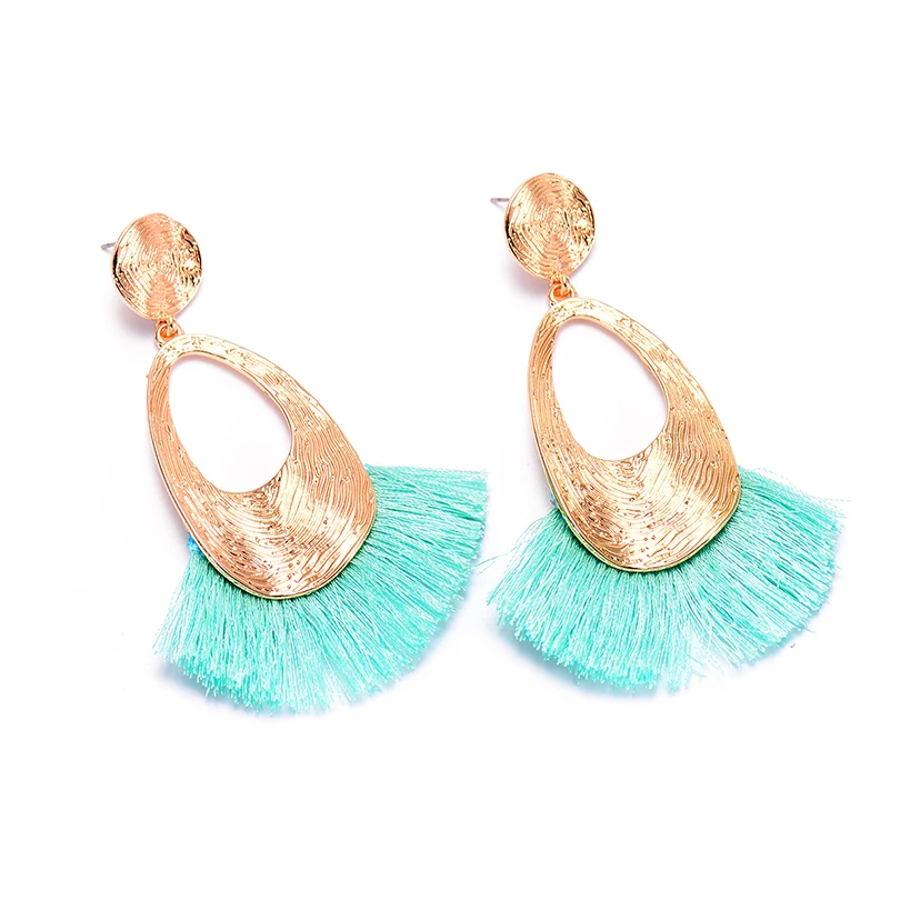 Boho Style Multi Color Big Sector Tassel Earring Wedding Jewelry Charm Golden Alloy Long Dangle Drop Earrings for Women Hot Sale | Украшения