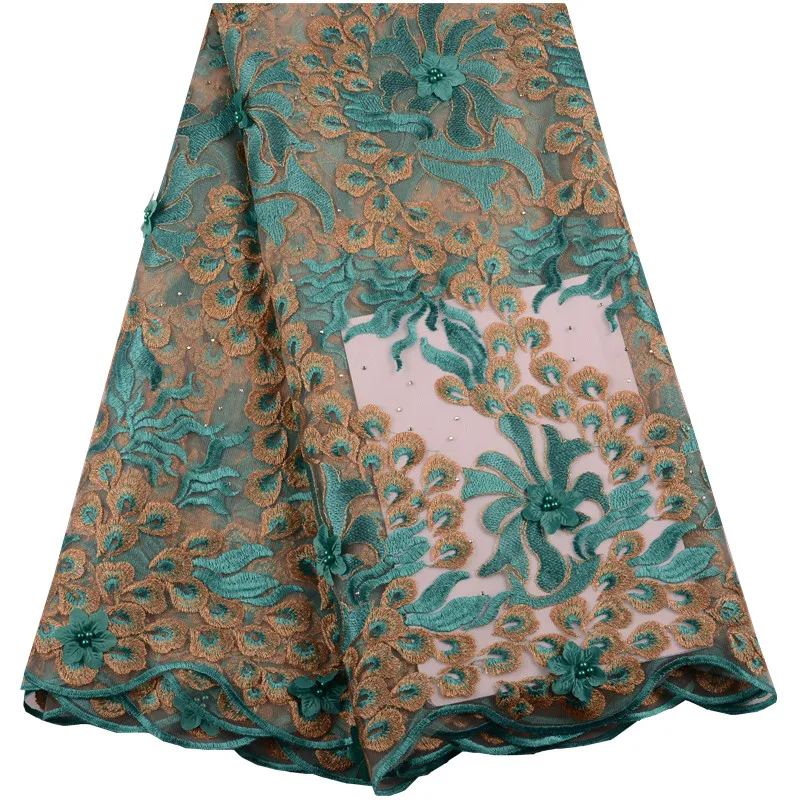 

3D Flower High Quality African Lace Fabric Sky Blue French Net Embroidery French Tulle Lace Fabric For Nigerian Party DressA1474