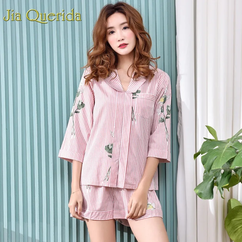 Пижама Mujer женские шорты розовая пижама в полоску кардиган домашняя одежда