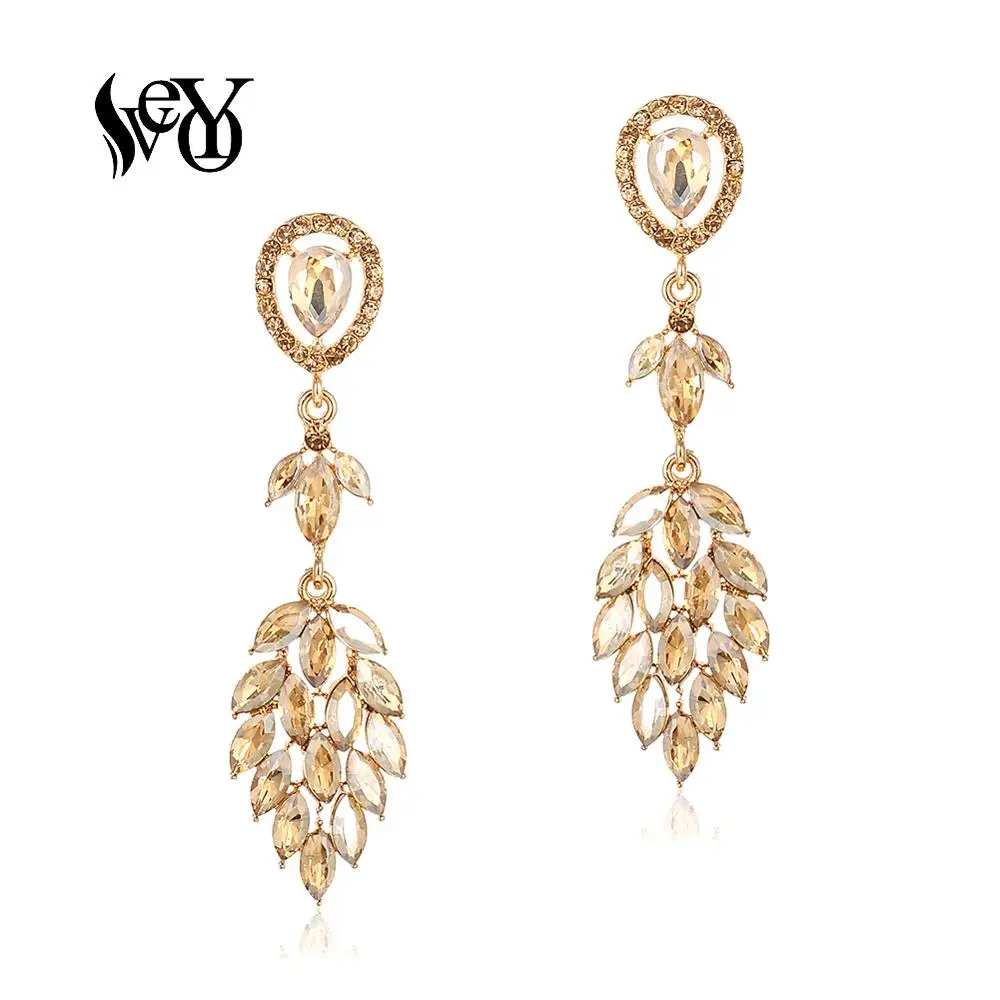 

VEYO Champagne color Long Crystal Dangle Earrings for Women Trendy Drop Earings Spike shape Fashion Jewelry Wholesale