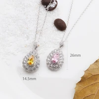 925 sterling silver female luxury necklace chain light yellow pink crystal excellent pendant necklace for woman girl jewelry