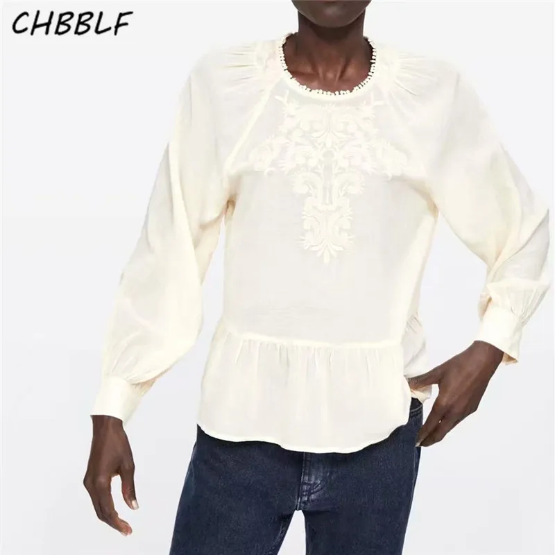 Женская блузка CHBBLF белая Повседневная Блузка с длинным рукавом и меховым