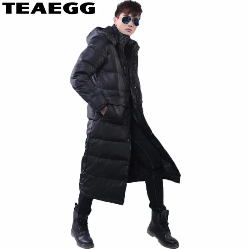 TEAEGG длинный 90% белый утиный пух черный мужской пуховик зимний 2019 толстый капюшон