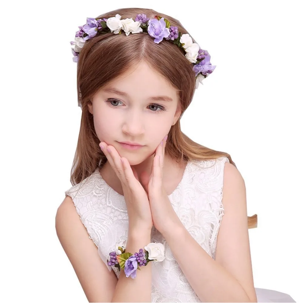 Fashion Female Bohemia Wreath Tiaras Hairband Pink Purple Flower Crown Headband Women Wedding Bridal Headdress Hair Accessories | Украшения