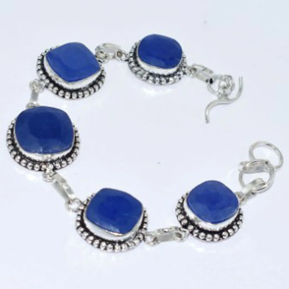 

Sapphires Bracelet Silver Overlay over Copper, 21.4cm , B3392