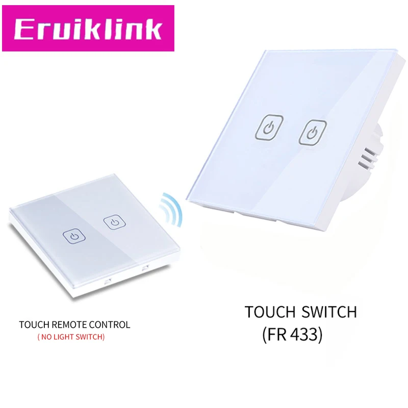 2gang Switch with RC ЕС/Великобритания Стандартный 1/2/3 местный 1 позиционный настенный светильник переключатель, белый, с украшением в виде кристаллов Стекло Панель настенный сенсорный пульт дистанционного управления Управление для RF433 умный дом - Цвет: 2gang Switch with RC