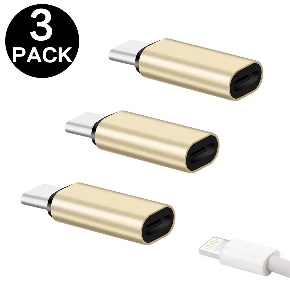 Золотой 3 шт. металлический IOS Женский к USB C Мужской Кабель-адаптер для samsung S9 S10 Plus huawei P20 P30 Honor 20 8 Pin к type C кабель для зарядки - Цвет: Золотой