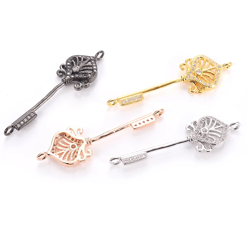Neovivi Key Charms Pave Zircon Copper Hollow Charm Beads for Bracelet Necklace Creative Elegant Shiny Jewelry Making Accessories | Украшения