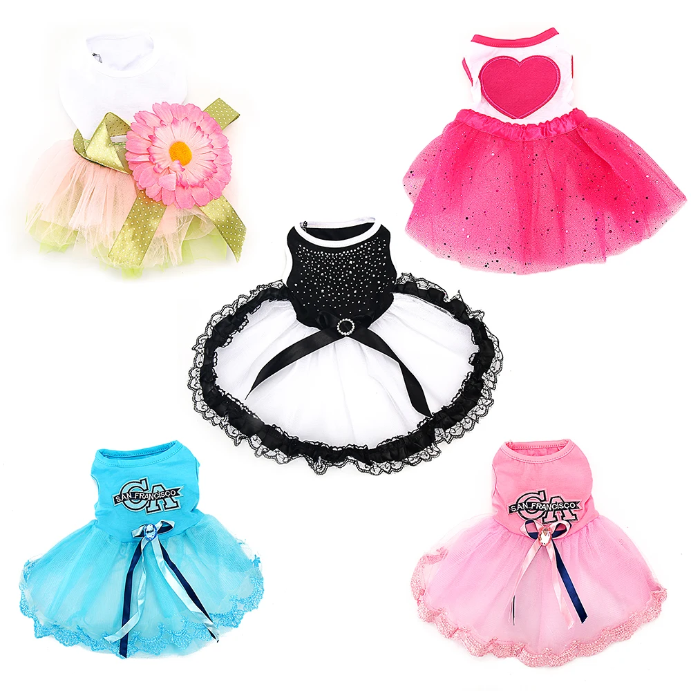 Cotton Lace Dog Dress Crystals Guipure Dogs Dresses Skirt Puppy Outfit Princess Girl Clothes Fancy Pet Products GGA004 | Дом и сад