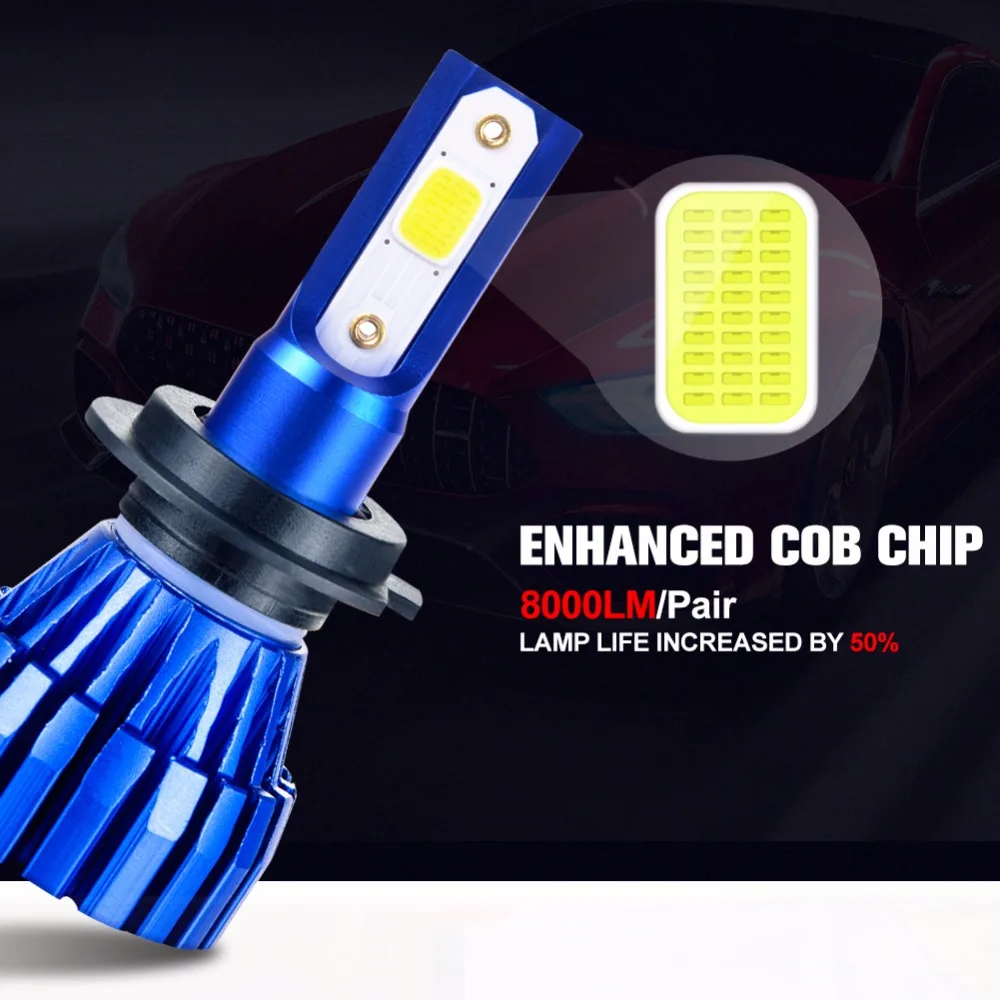 Aceersun LED H7 LED H4 Светодиодная лампа для Фар H4 8000лм H11 12 В H1 9005 9006 9012 24 В MINI H3 COB Чип 6500 К 4300 К противотуманная фара без вентилятора