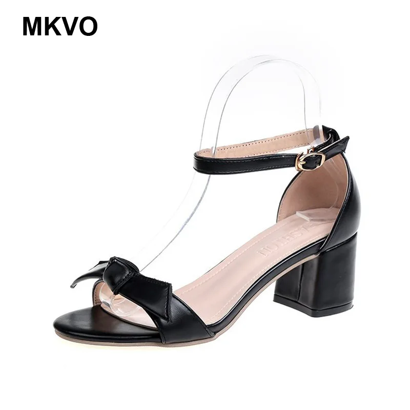 

bow-knot Summer Women Sandals Sexy Open Toe shoes Women's Square heel Korean Style Women Shoes Wedding party sandals Size 34-40