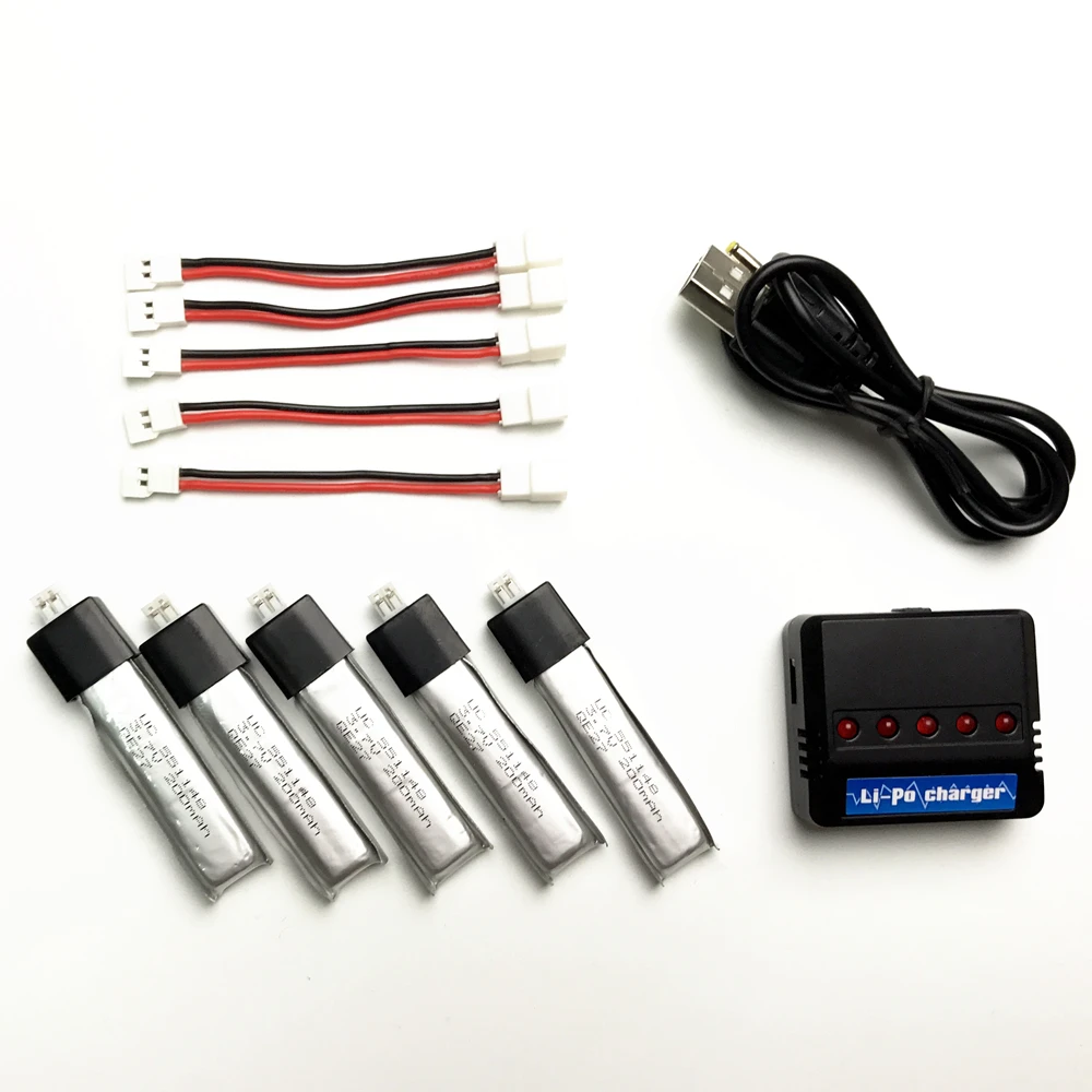 5 шт. 3,7 в 200 мАч новая версия Lipo батарея+ 1 комплект зарядное устройство с USB кабелем для WLtoys V911 V911-1 V911-2 2,4G 4Ch RC вертолет