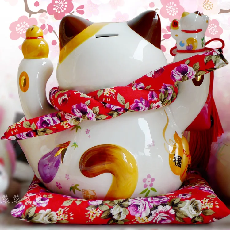 Черный Maneki Neko керамический счастливый кот с лютней домашний декор украшения креативные деловые подарки удача Кот Копилка фэншуй ремесло