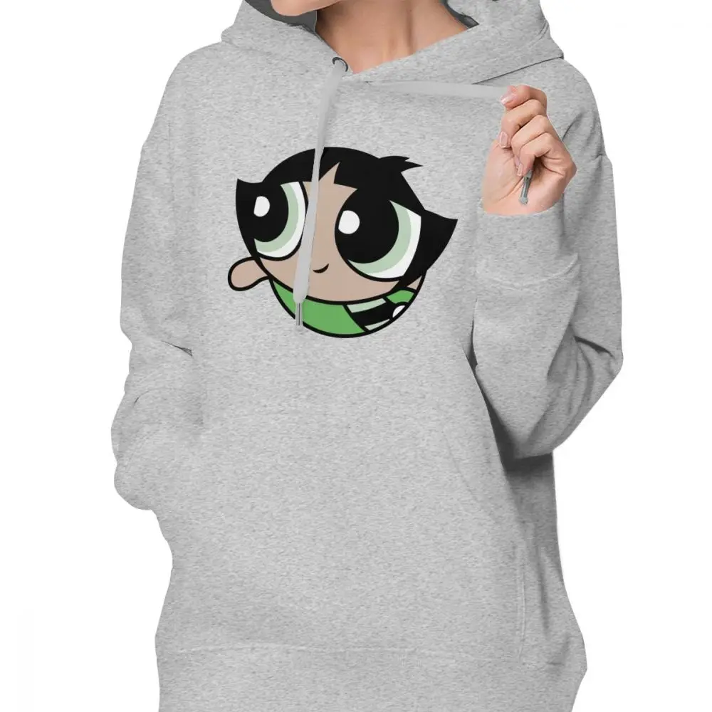 Powerpuff Толстовка Buttercup толстовки уличная одежда хлопковые толстовки женские напечатанные более размера Kawaii серый пуловер с длинным рукавом Толстовка - Цвет: Серый
