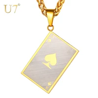u7 necklace matte poker spade ace stainless steel pendant with chains goldblack color christmas gift jewelry necklaces p1137