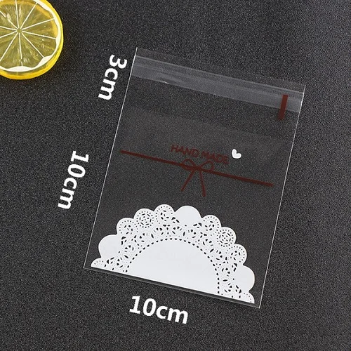10x10cm 100 шт./лот, 7x7 см, 10x10 см, милый кружевной бант, принт, самоклеющиеся подарочные пакеты, упаковка для печенья, конфет, торта - Цвет: 10x10cm