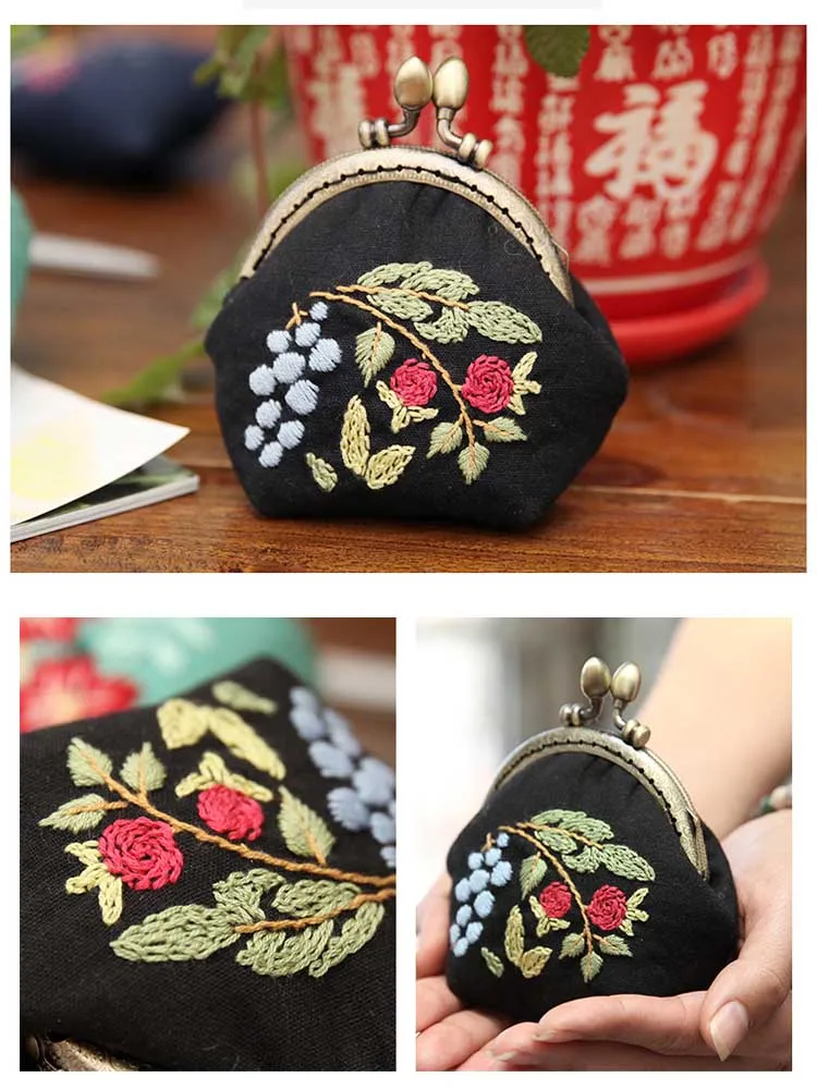 DIY Вышивка Цветы Сумка Сумочка Рукоделие Вышивка крестом комплект ручной работы Портмоне кошелек Портативный шитье Искусство ремесло подарки другу