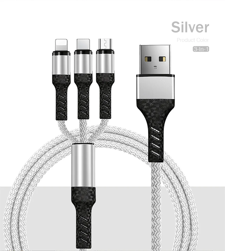 ROCK 3 в 1 USB кабель для iPhone XS X 8 7 6s зарядное устройство type-C Micro USB кабель для Android usb type C кабели для мобильных телефонов
